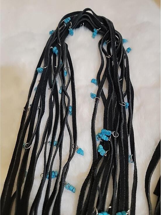 Suede leather Strained  Southwestern Style Turquoise-colored beads attached Belt main image 6